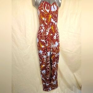 H&M women jumpsuit, Size 8, Burgundy, light blue & yellow